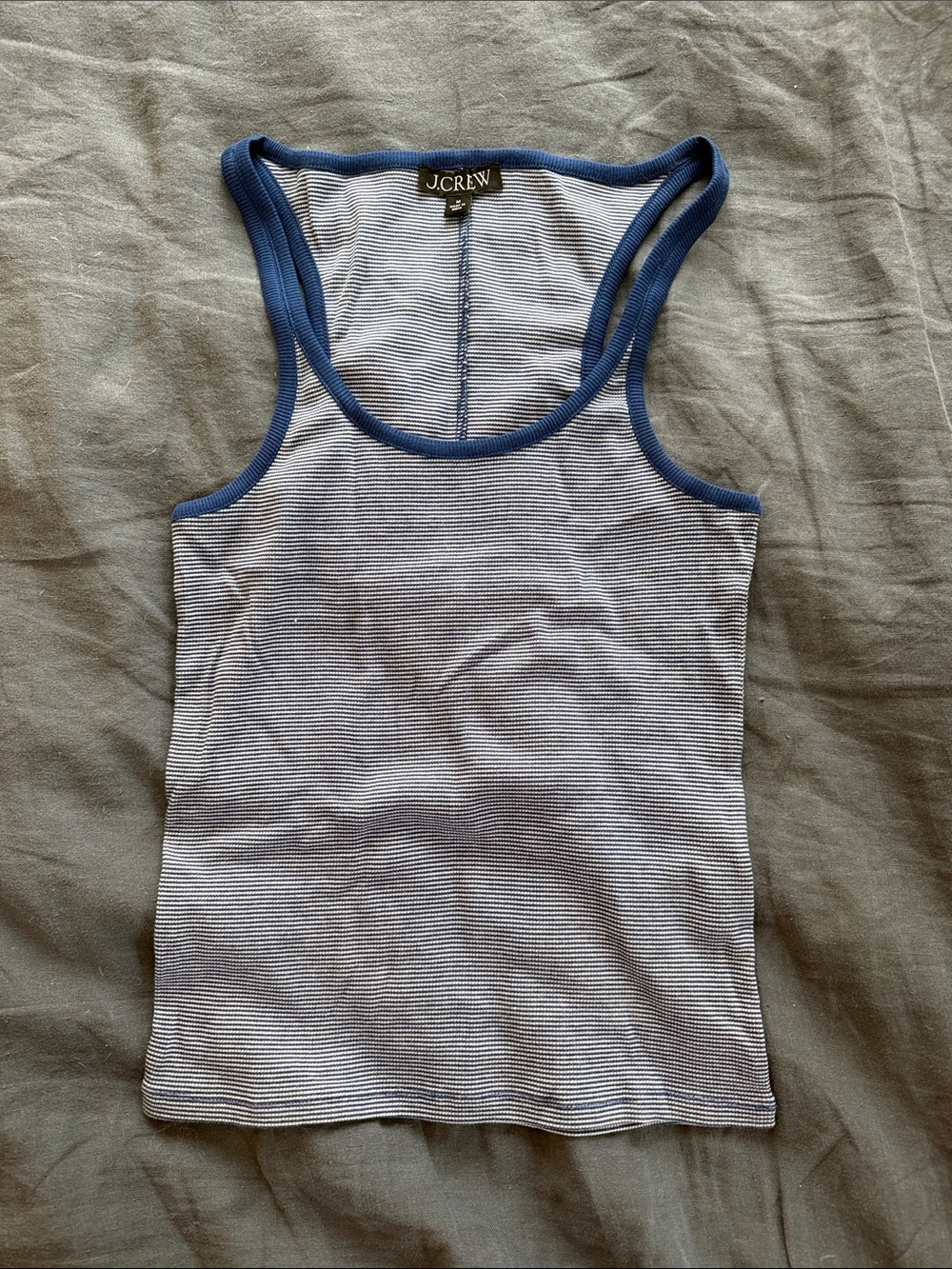 J Crew Fine rib racerback tank top in blue stripe - size M